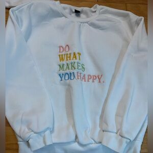 White Sweatshirt with Colorful Embroidery